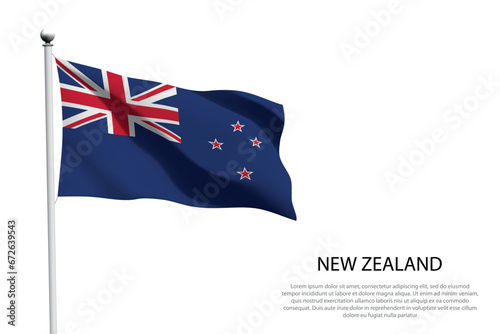 National flag New Zealand waving on white background