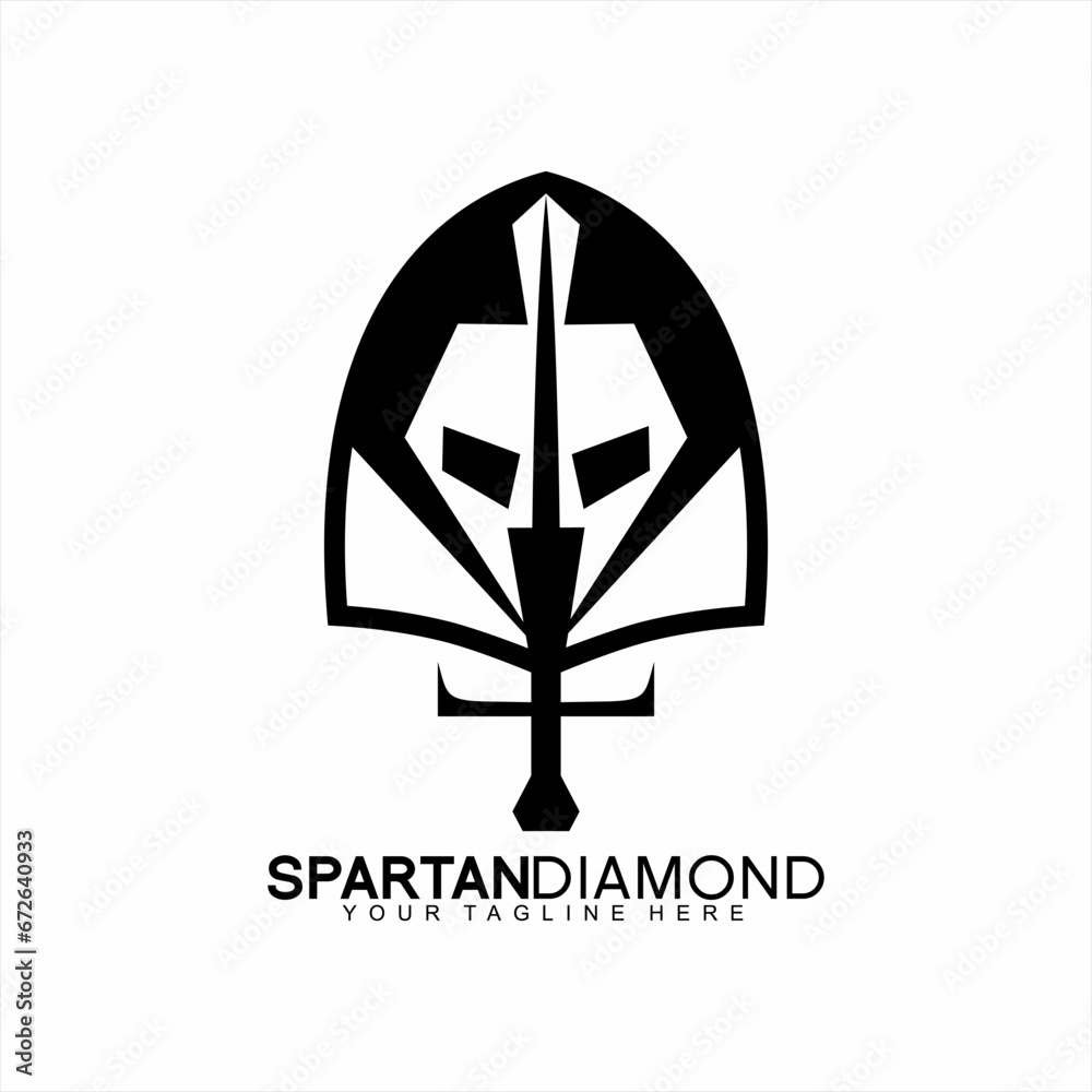 Unique Spartan logo design with diamond and shield concept. Unique Spartan logo design with diamond and shield concept.