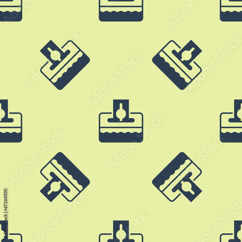 Blue Donate or pay your zakat as muslim obligatory icon isolated seamless pattern on yellow background. Muslim charity or alms in ramadan kareem before eid al-fir. Vector