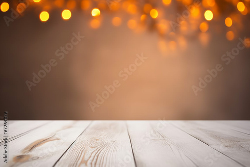 Wallpaper Mural white wooden table and orange illuminating lights background Torontodigital.ca