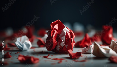 Crushed paper symbolizes frustration in business competition, but sparks imagination generated by AI photo