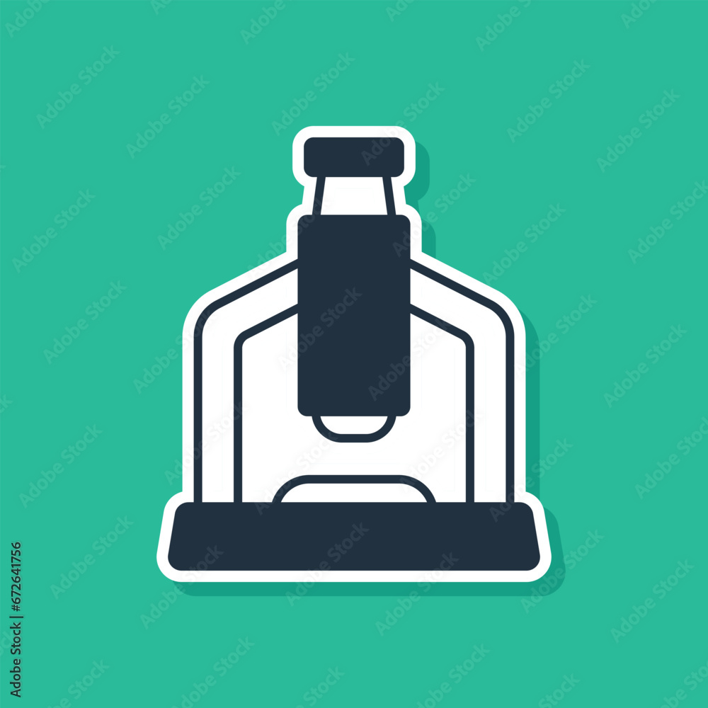 Blue Microscope icon isolated on green background. Chemistry, pharmaceutical instrument, microbiology magnifying tool. Vector Blue Microscope icon isolated on green background. Chemistry, pharmaceutical instrument, microbiology magnifying tool. Vector