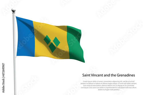 National flag Saint Vincent and the Grenadines waving on white background