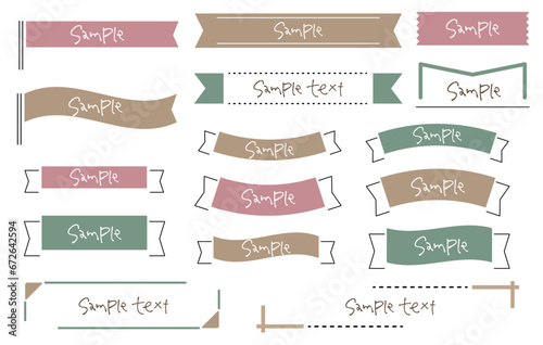 おしゃれな線画タイトルリボン　くすみ三色　秋　autumn title ribbon