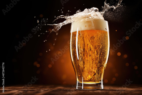 Pouring beer with bubble froth in glass