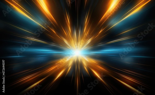 Light beams speed background. Golden lights on dark background.