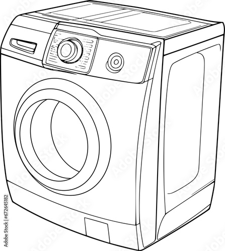 outline illustration of washing machine for coloring page