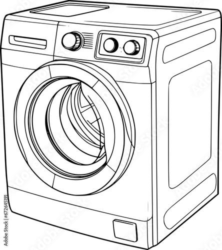 outline illustration of washing machine for coloring page