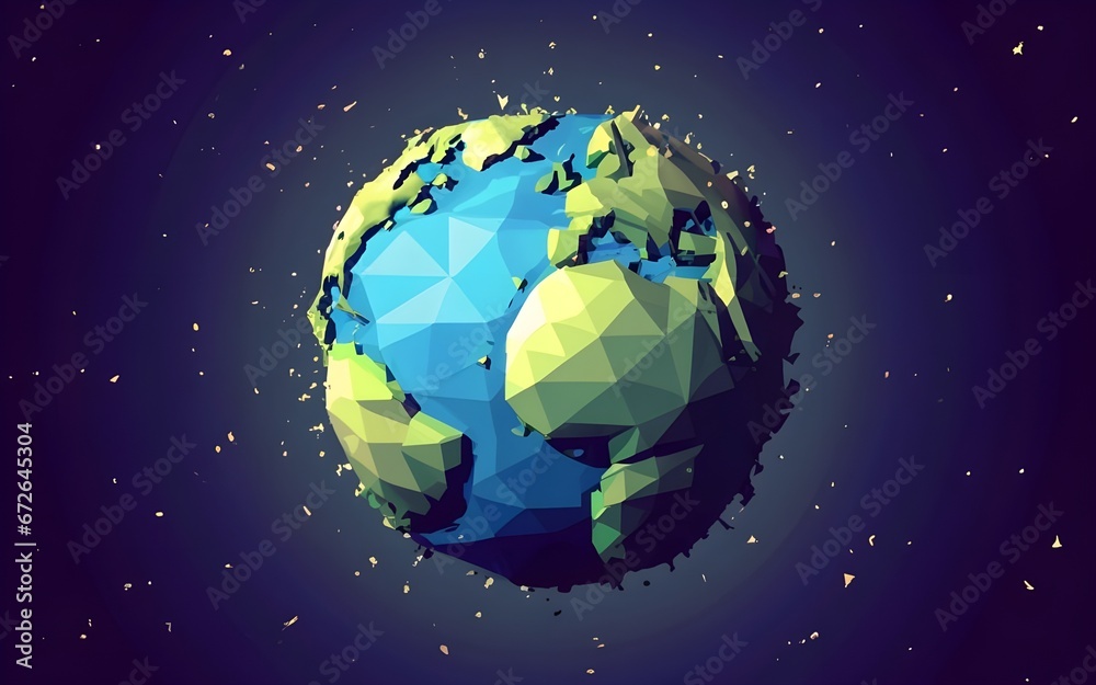3D render space low-poly earth ai generative colorful 3D render space low-poly earth ai generative colorful