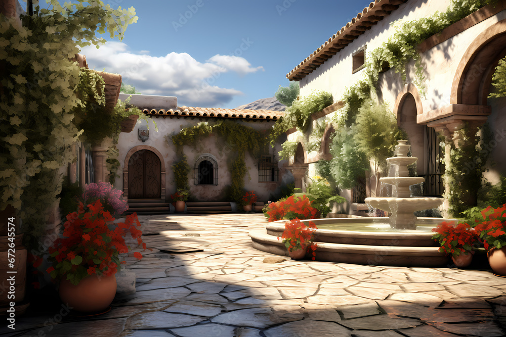 Obraz premium courtyard garden with fountain
