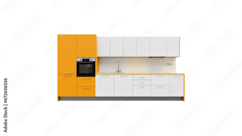 KITCHEN DESIGN 3D RENDERING MODEL ISOLATED ON WHITE. WHITE AND ORANGE KITCHEN PERSPECTIVE VIEW PNG TRANSPARENT KITCHEN DESIGN 3D RENDERING MODEL ISOLATED ON WHITE. WHITE AND ORANGE KITCHEN PERSPECTIVE VIEW PNG TRANSPARENT