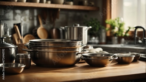Close-up high-resolution image of modern kitchen utensils. Generative AI.