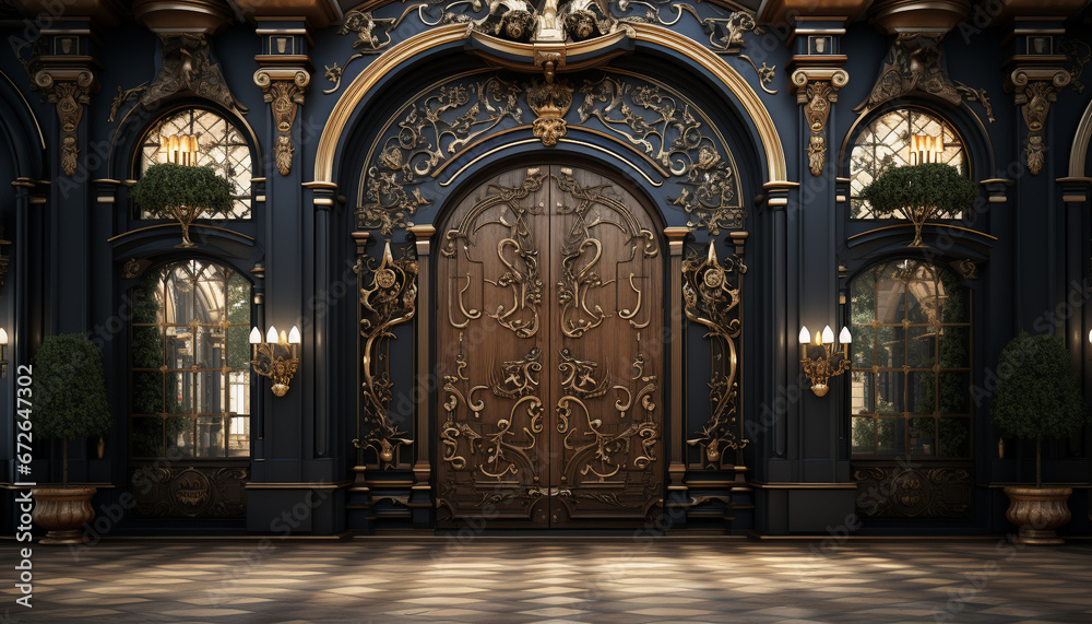 Fototapeta premium Luxury elegance in a modern entrance, ornate with gold decoration generated by AI