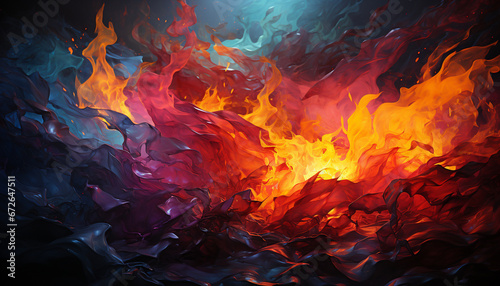 Vibrant colors paint a dark, fiery night in generative chaos generated by AI