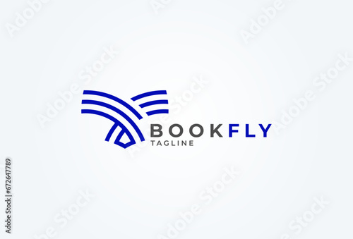 Book logo design. minimalist book with bird combination. Flat Design Logo Template Element. vector illustration