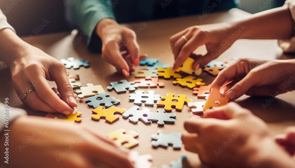 A group of people working together to solve a puzzle generated by AI A group of people working together to solve a puzzle generated by AI