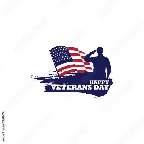 Silhouette of soldier giving salute with United States of America's flag and paint scratch perfect for Veteran's Day decoration