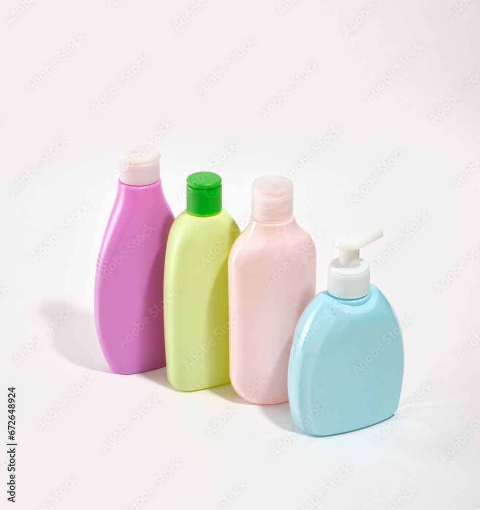 Different cosmetic hygiene bathroom bottles. Skin routine in bathroom. Spa and bath. Different cosmetic hygiene bathroom bottles. Skin routine in bathroom. Spa and bath.