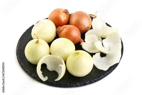 Fresh onion bulbs, isolated on white background. High resolution image.