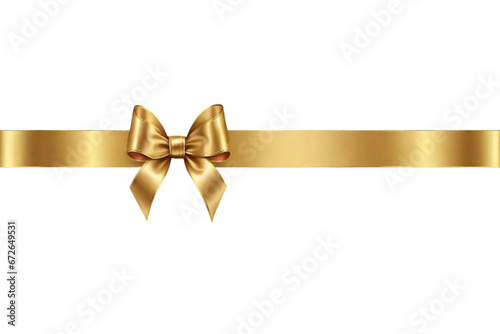 Shiny golden satin ribbon and gold bow horizontal isolated on transparent background. Vector isolate gold bow for design greeting and discount card Christmas gift. valentines day.