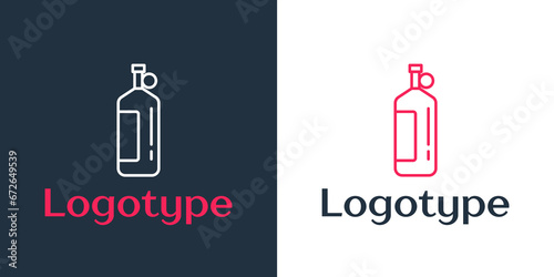 Logotype line Aqualung icon isolated on white background. Oxygen tank for diver. Diving equipment. Extreme sport. Diving underwater equipment. Logo design template element. Vector