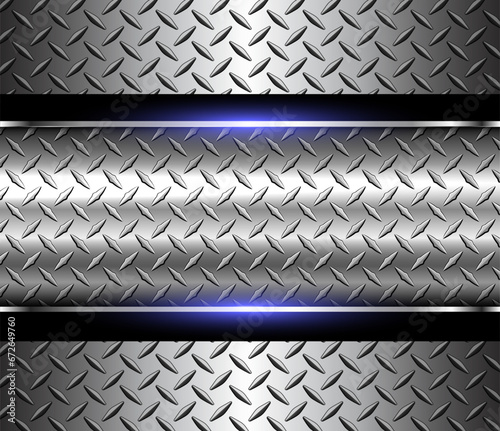 Background silver metallic, 3d chrome vector design with diamond plate sheet metal texture.