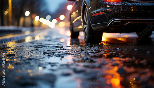 Wallpaper Mural Car headlights illuminate wet city streets in a vibrant blur generated by AI Torontodigital.ca