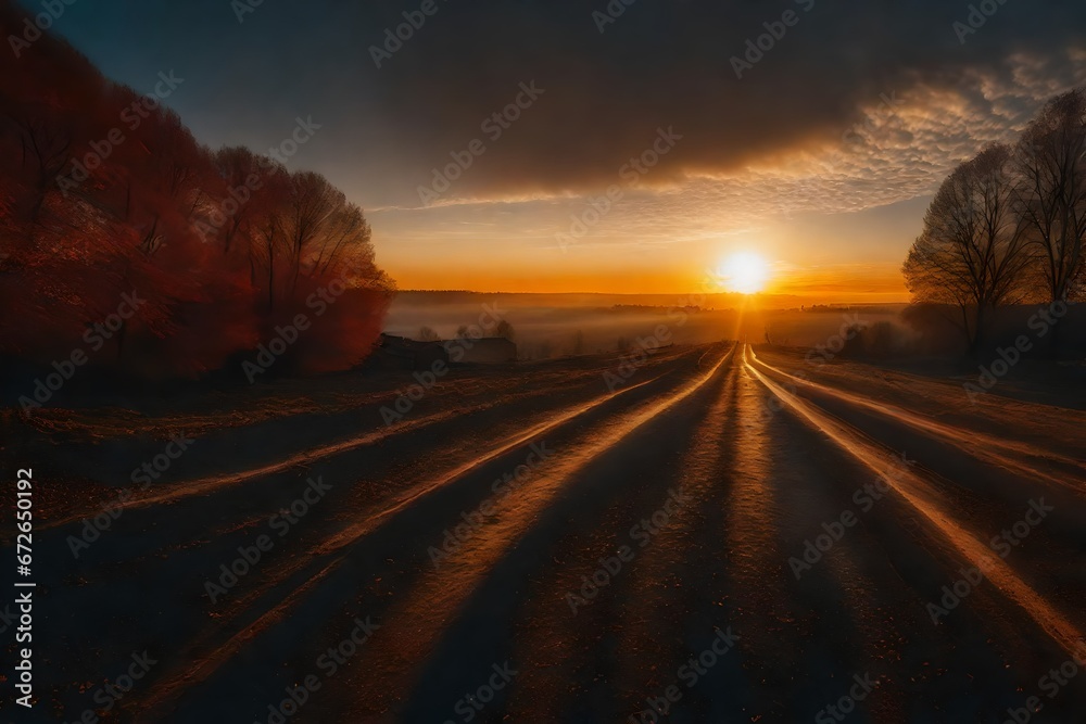 Naklejka premium driving on the highway at sunset