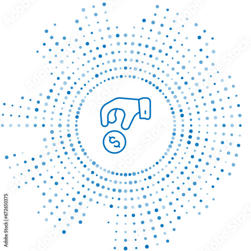 Blue line Donate or pay your zakat as muslim obligatory icon isolated on white background. Muslim charity or alms in ramadan kareem before eid al-fir. Abstract circle random dots. Vector