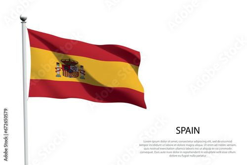 National flag Spain waving on white background