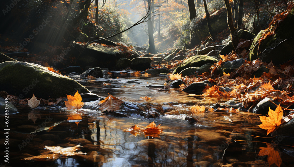 Autumn beauty in nature  vibrant colors, tranquil scene, flowing water generated by AI