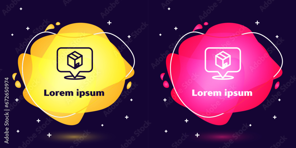 Set line Location with cardboard box icon isolated on blue background. Delivery services, logistic and transportation, distribution. Abstract banner with liquid shapes. Vector Set line Location with cardboard box icon isolated on blue background. Delivery services, logistic and transportation, distribution. Abstract banner with liquid shapes. Vector