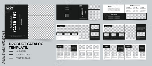 Furniture product catalog design black and white colors landscape product catalog design print template