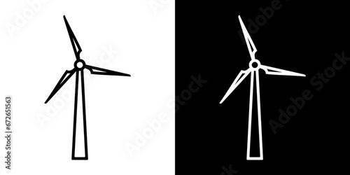 Illustration with black wind mill. Clean energy. Green energy.