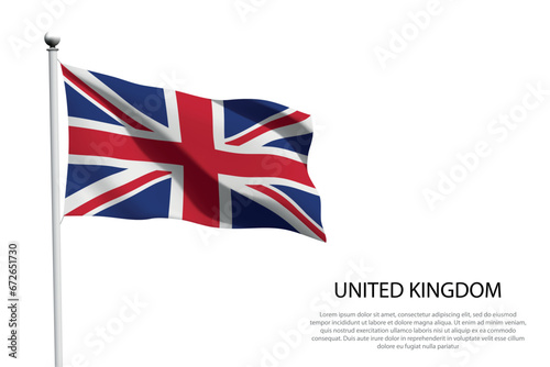 National flag United Kingdom waving on white background