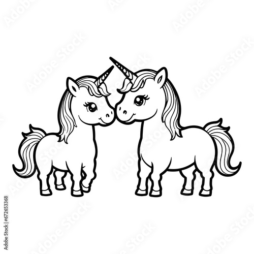 Two unicorns coloring page for kids