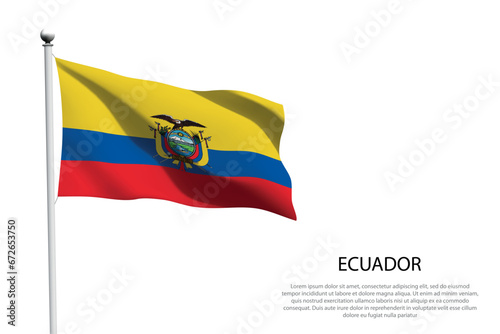 National flag Ecuador waving on white background