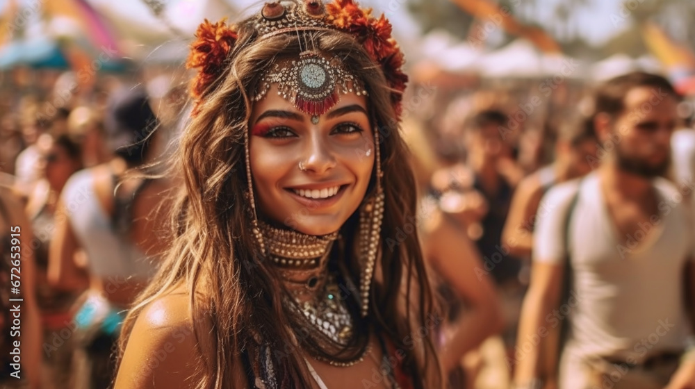 Enchanting Portrait of a Woman Adorned in a Festive Costume with Ethereal Golden Sparkles and Warm Bokeh Lights Enchanting Portrait of a Woman Adorned in a Festive Costume with Ethereal Golden Sparkles and Warm Bokeh Lights