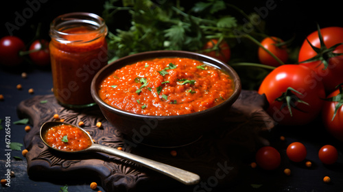 Homemade spicy papaya sauce with chili tomatoes