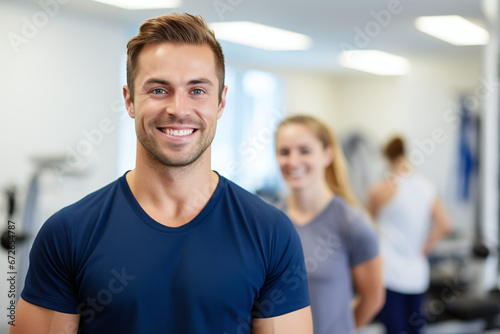 Smiling Confident Male Fitness Enthusiast Ready for Training at a Bright Gym