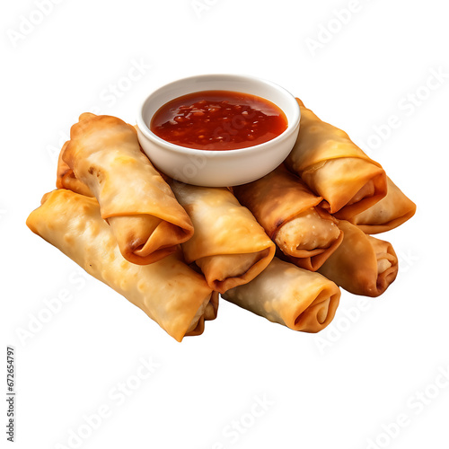 lumpias with sweet sauce isolated on transparent background photo