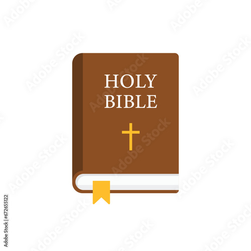 Holy bible icon in flat style. Christianity book vector illustration on isolated background. Religion sign business concept.