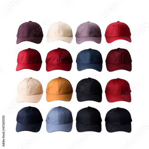 a set of multicolored caps on a white background, png