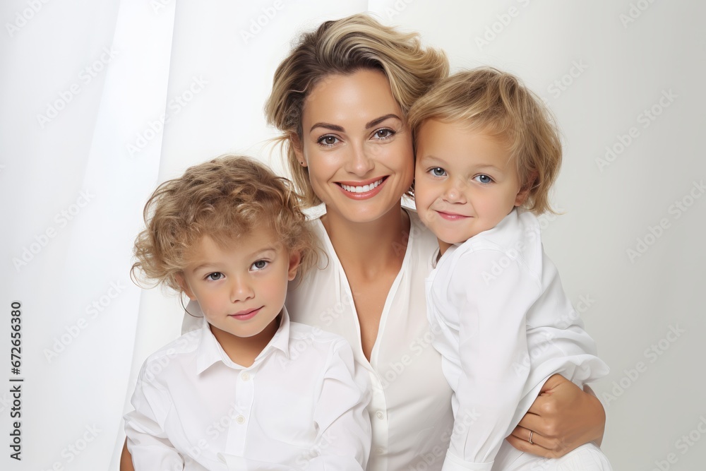 mother with children smiling family photo. mother with children smiling family photo.