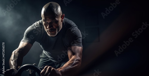 healthy and muscular sportsperson working out at gym photo