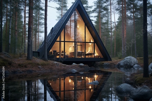 Contemporary Nordic cabin. Generative AI