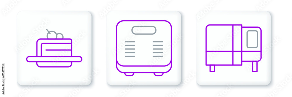 Set line Bed, Cake and Bathroom scales icon. Vector Set line Bed, Cake and Bathroom scales icon. Vector