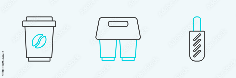 Set line Hotdog sandwich, Coffee cup to go and icon. Vector Set line Hotdog sandwich, Coffee cup to go and icon. Vector