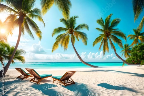 beach with palm trees © aimenyounas