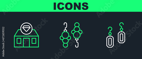 Set line Earrings, Jewelry store and icon. Vector